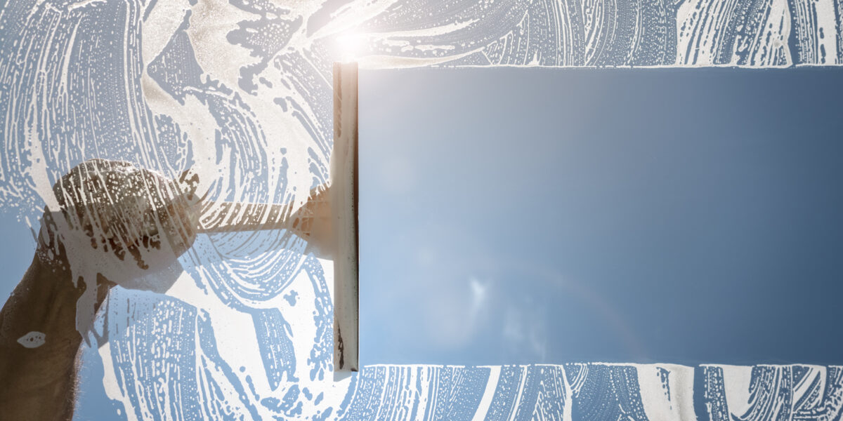Window cleaner using a squeegee to wash a window