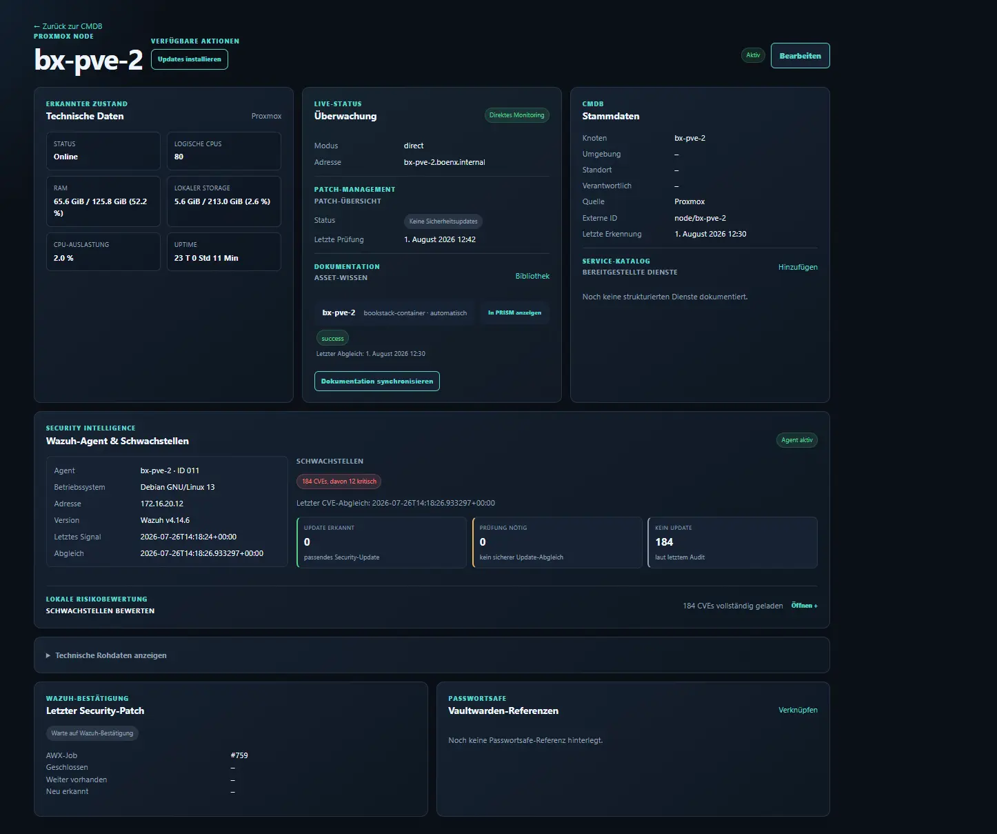 PRISM Asset-Detailansicht mit CVE-Informationen